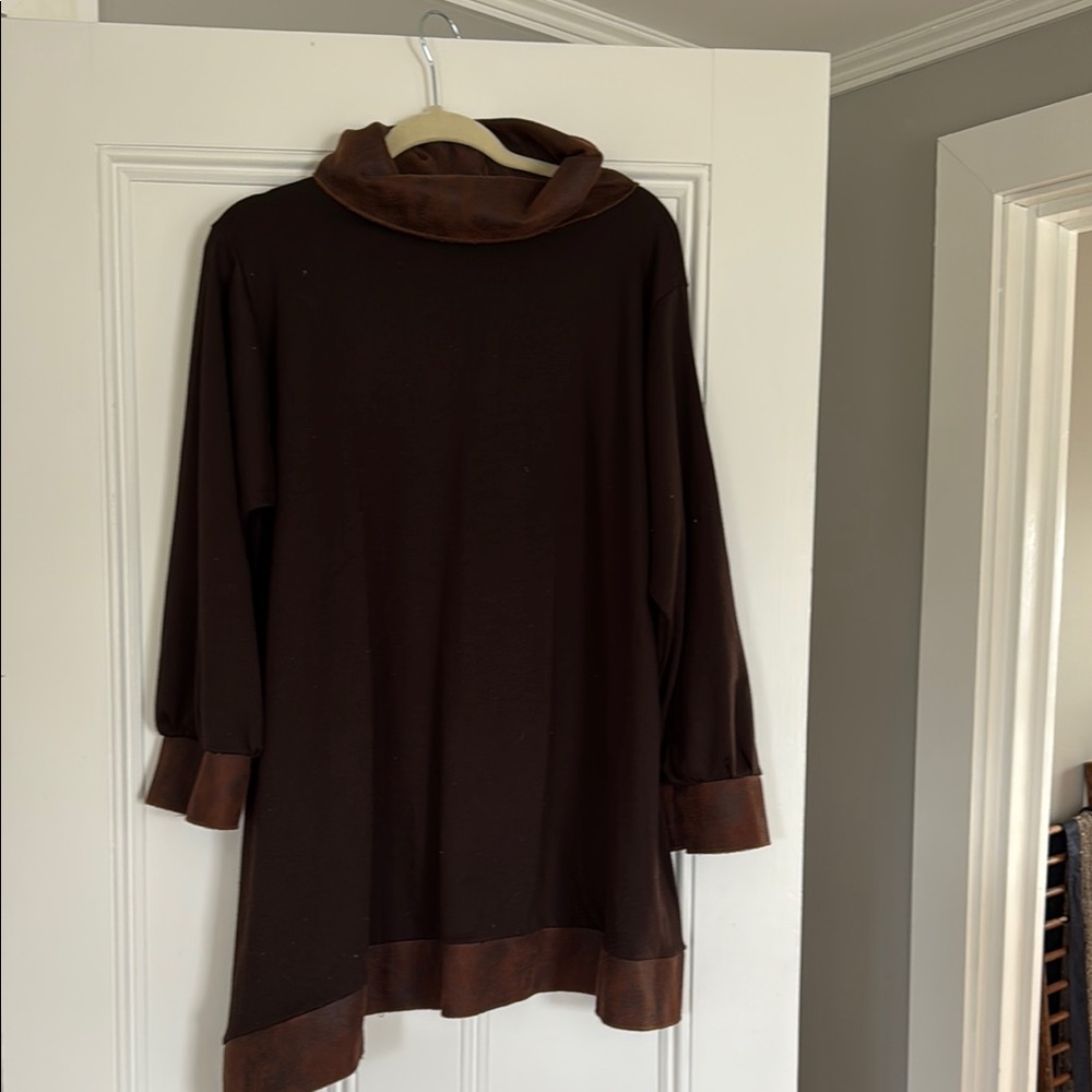 Brown Cowl Neck Long Sleeve Dress for Work